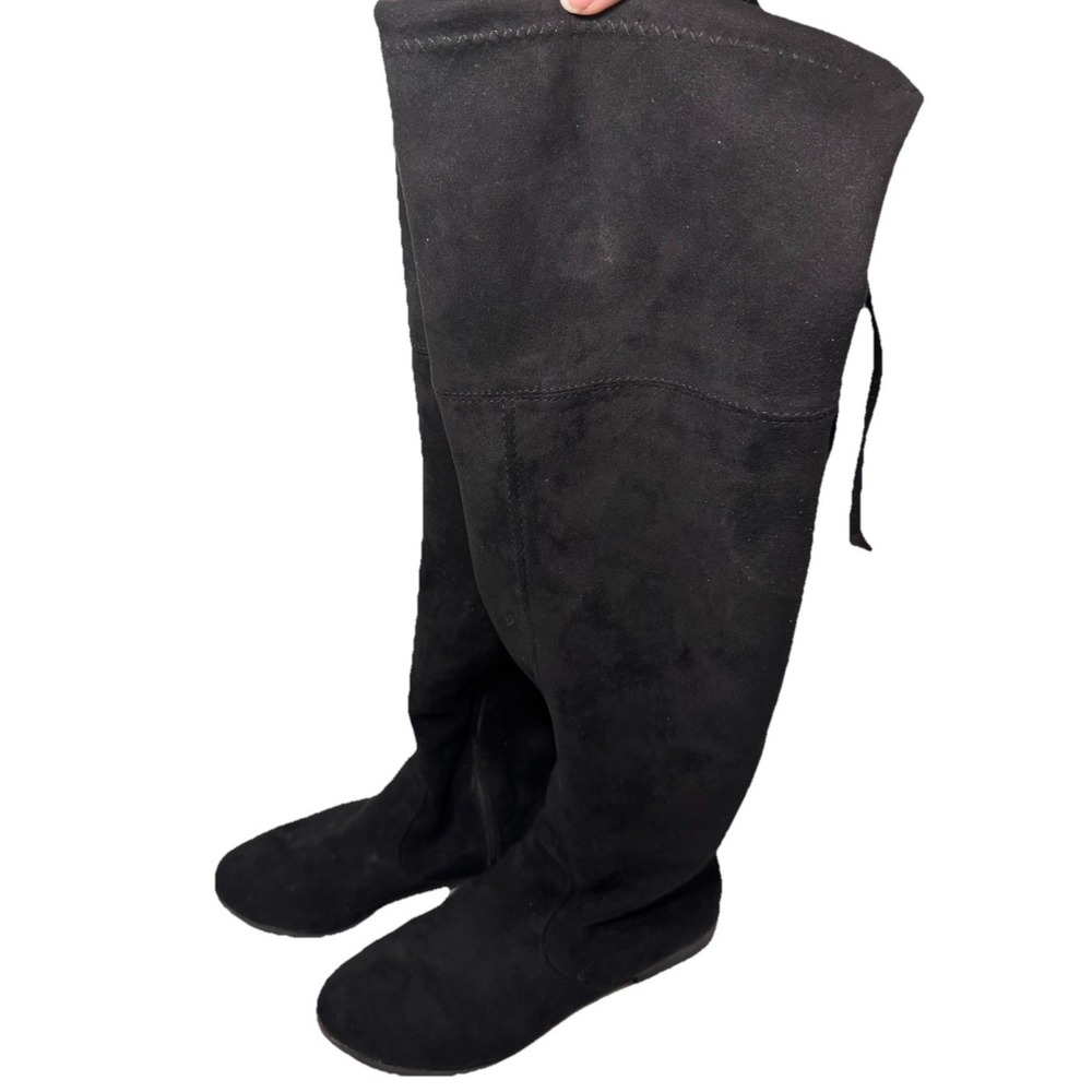 Time &Tru Suede Boots Black Faux‎ Suede Women Size 7 Calf High Drawstring Close